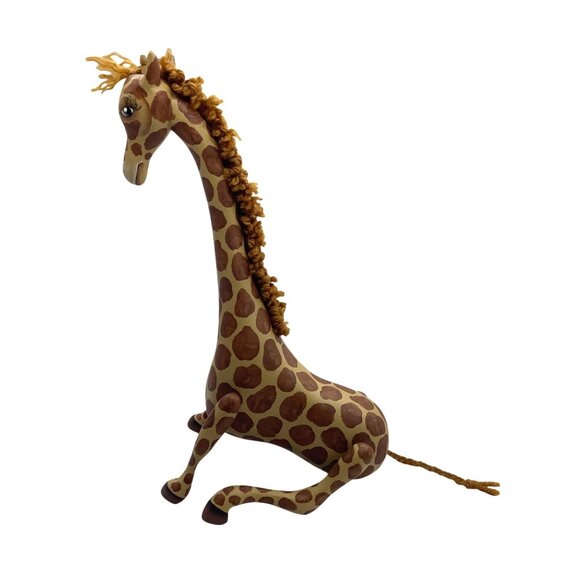 Handcrafted Wooden Giraffe Figurine Painted Spots & Yarn Mane Hand-painted 12" - Picture 5 of 6